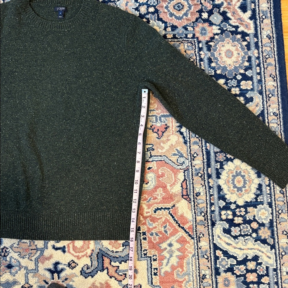 J. Crew Forest Green Crewneck Sweater with Leather Elbow Patches - Picture 8 of 10